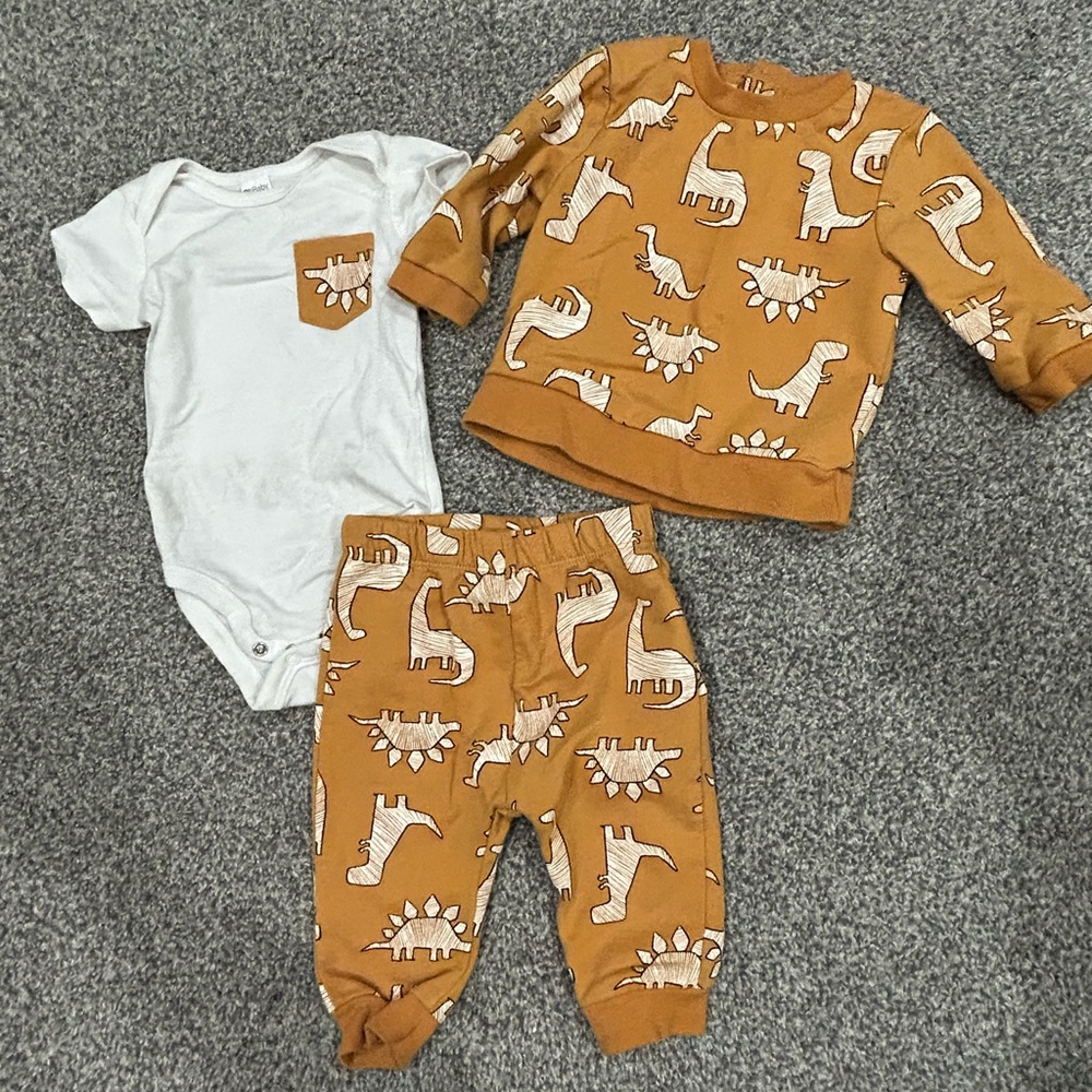 Three piece matching dinosaur outfit